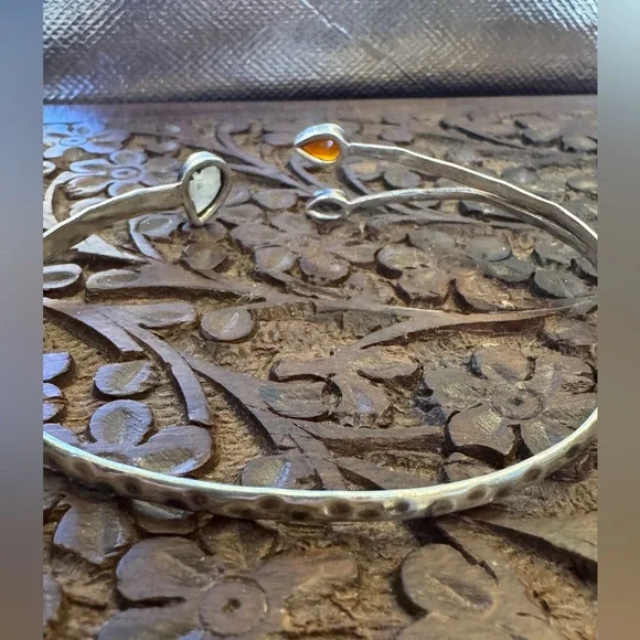 Hammered Gemstone Sterling Cuff Bracelet